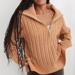 Aerie Tan Cable Knit Sweater